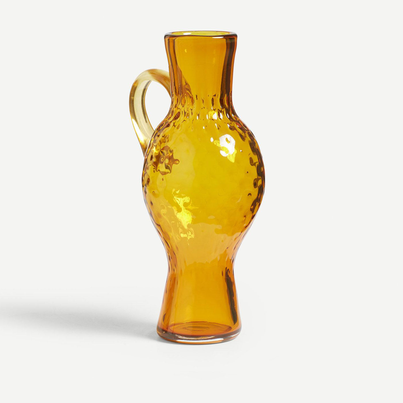 Tall amber glass vase with handle
