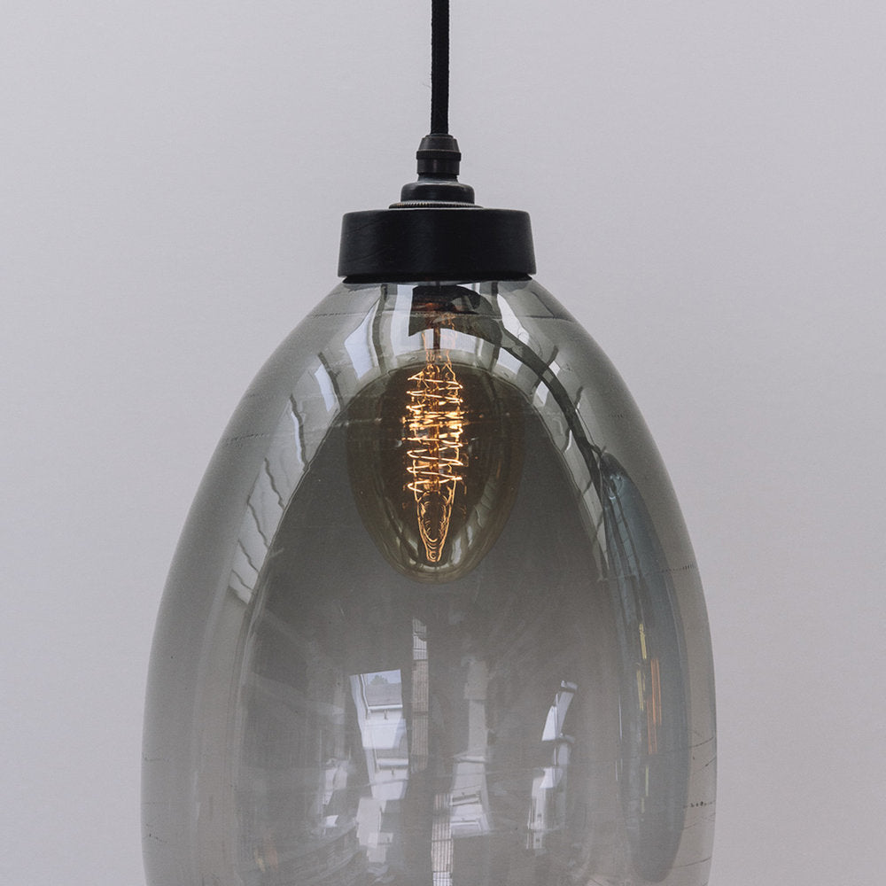blown glass pendant light in smoke grey
