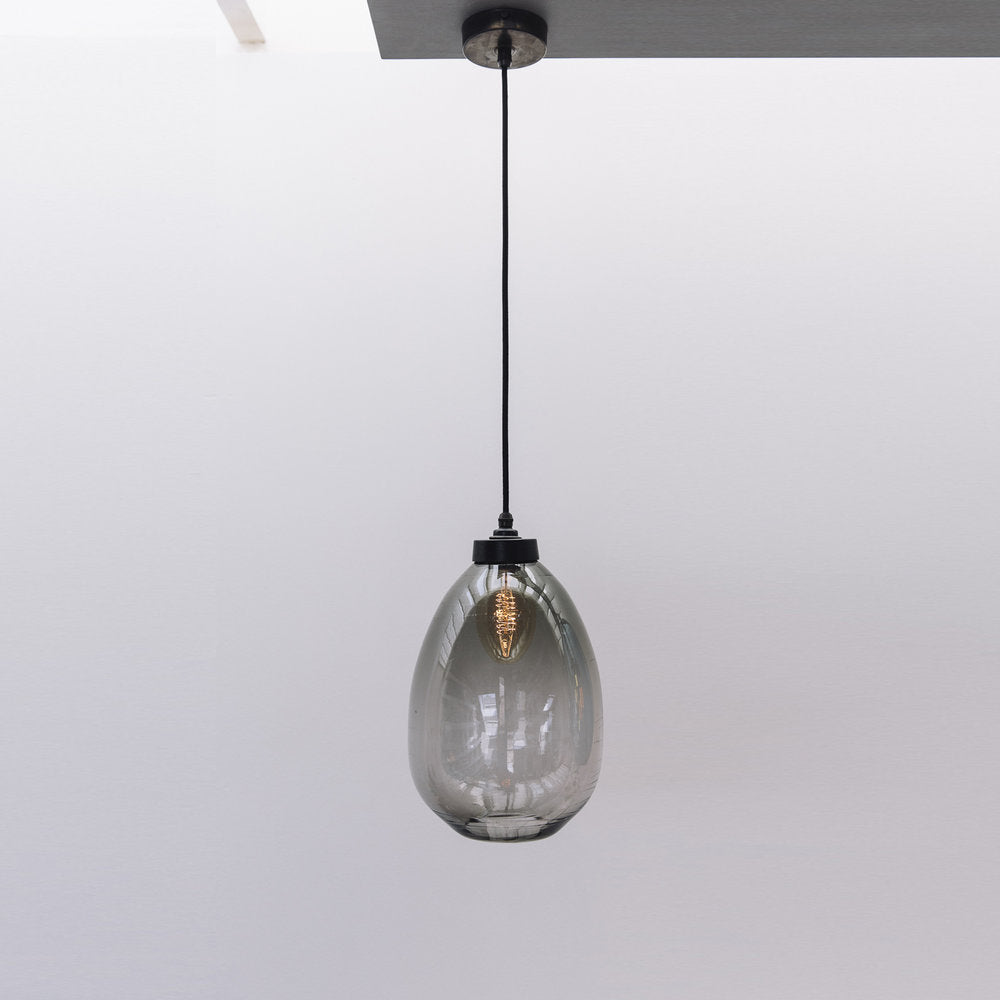 recycled glass pendant light with woven cord