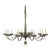 A close-up of a glass chandelier featuring candle-style lights in ornate holders, highlighting intricate design details and elegant craftsmanship.