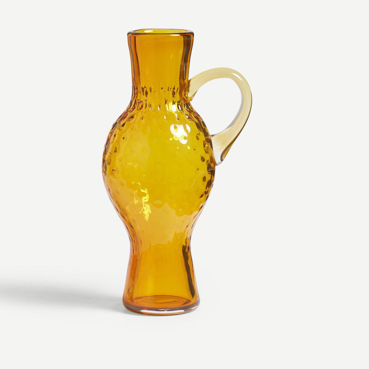 Tall amber glass  jug vase with handle