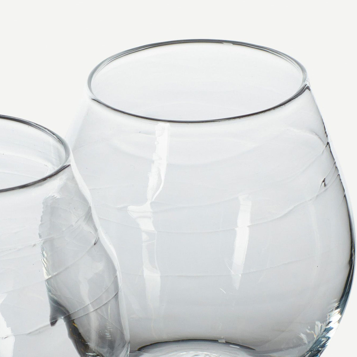 detail of stemless wine glass