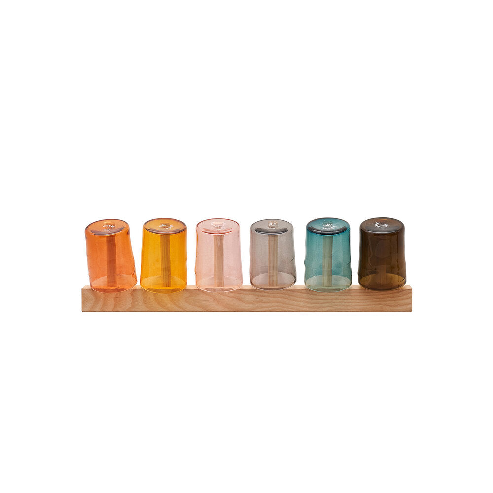 Set of six colored drinking glasses 