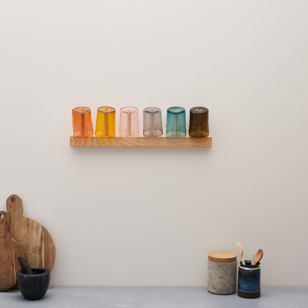 Set of six colored drinking glasses 