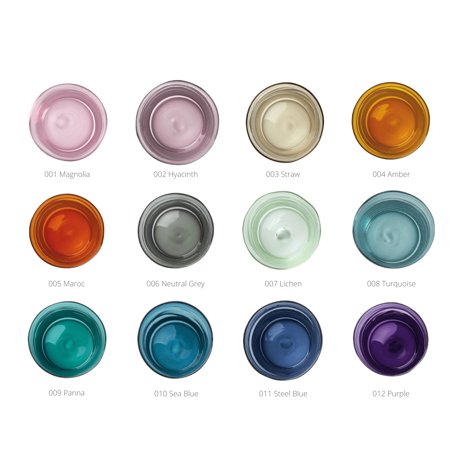 coloured glassware swatches